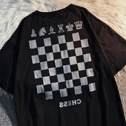 hiphop street hip hop retro checkerboard short-sleeved T-shirt