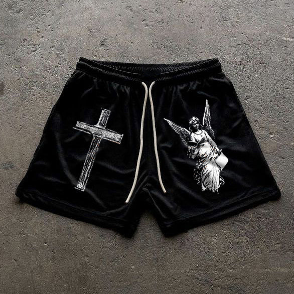 Casual Print Angel Cross Shorts