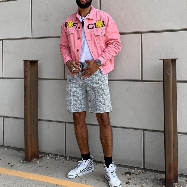Printed personality street trend pink jacket