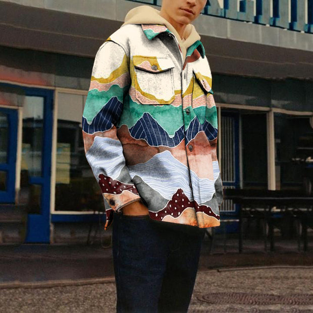 Casual hit color flannel print retro jacket