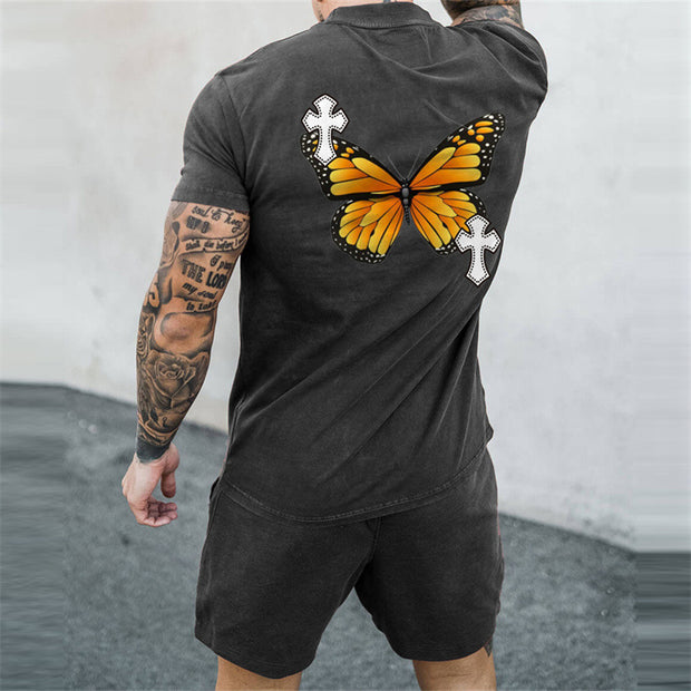 Street Fashion Butterfly Print Two-Piece Set