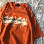 American retro cartoon print short-sleeved t-shirt