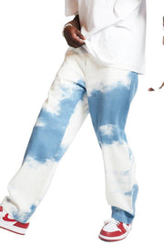Washed tie-dye printed jeans