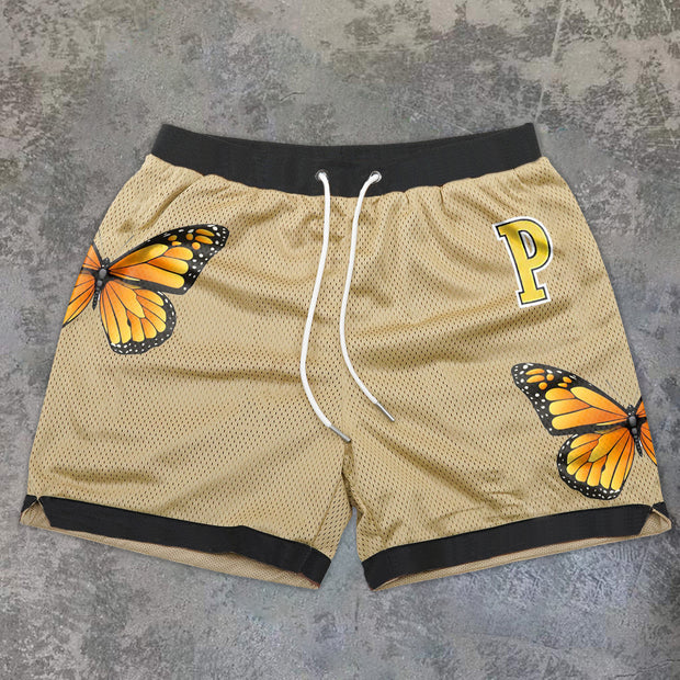Vintage Butterfly Street Mesh Track Shorts