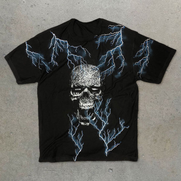 Personalized skull lightning print casual short-sleeved T-shirt