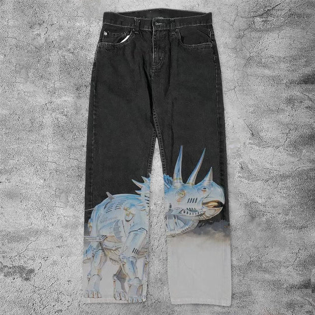 Casual Metal Triceratops Jeans
