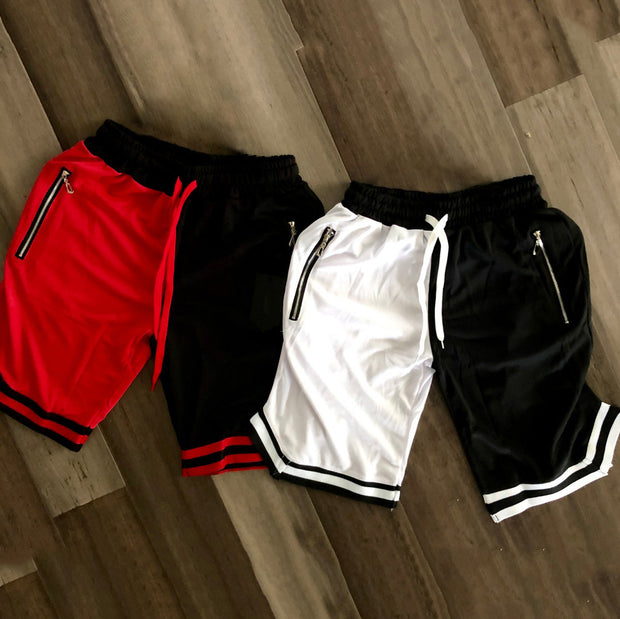 Colorblock design zipper pocket track shorts