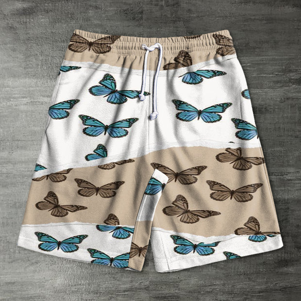 Retro butterfly print casual shorts