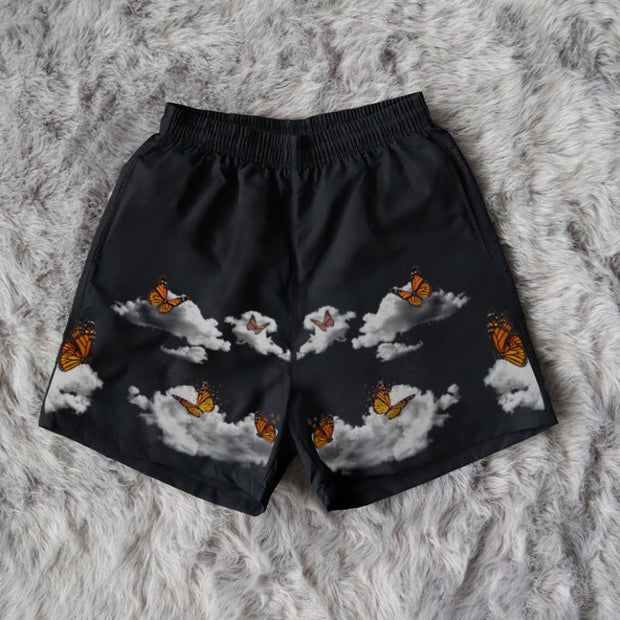 Cloud Butterfly Print Casual Beach Shorts