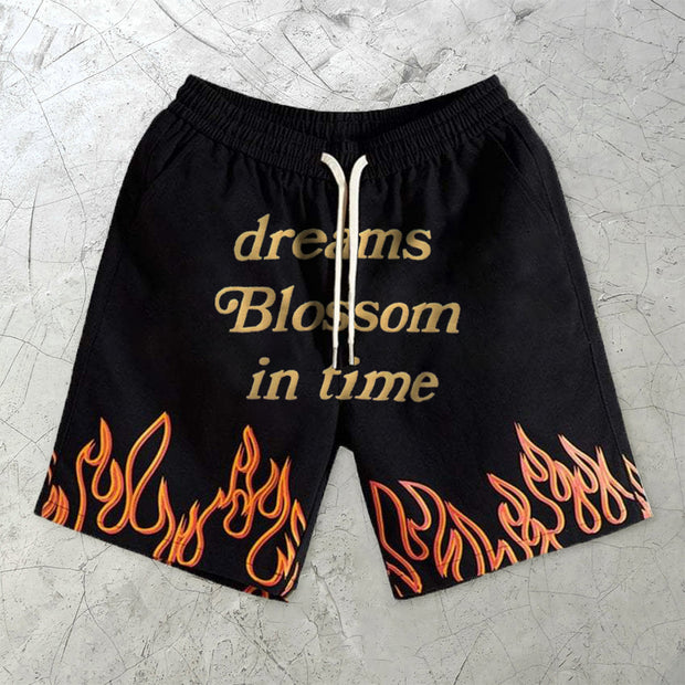 Flame Letters Fashion Personality Printed Hugh Shorts