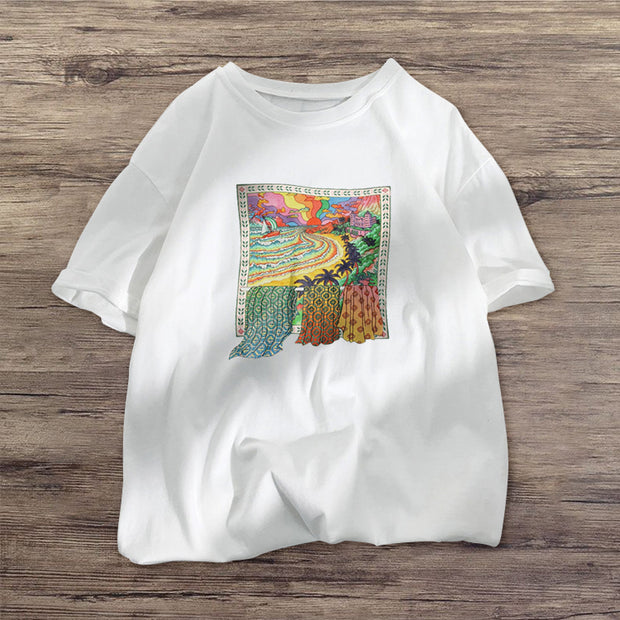 Fashion art print short-sleeved retro T-shirt