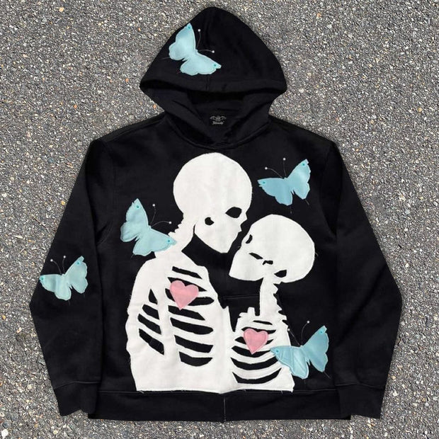 Personalized men's butterfly print street style skull hoodie