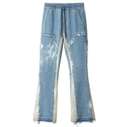 Washed distressed stitching jeans