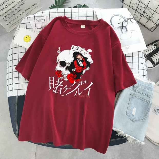 Skull pattern loose couple design T-shirt