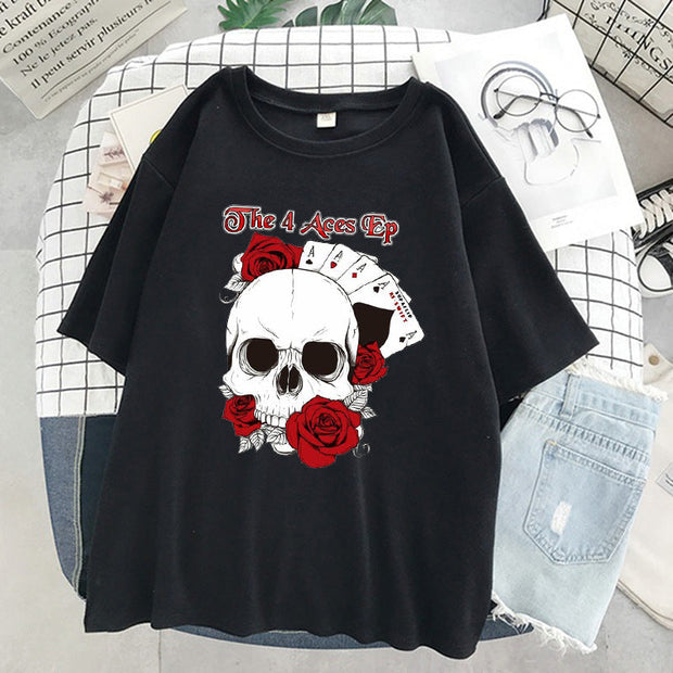 Skull pattern loose couple design T-shirt