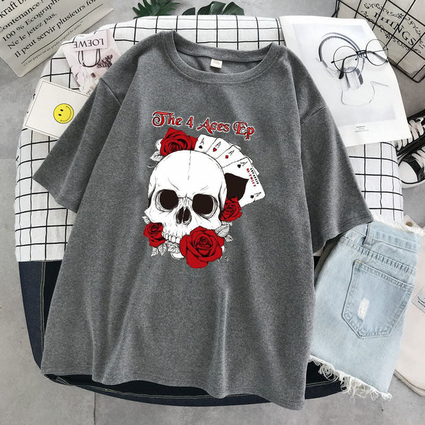 Skull pattern loose couple design T-shirt