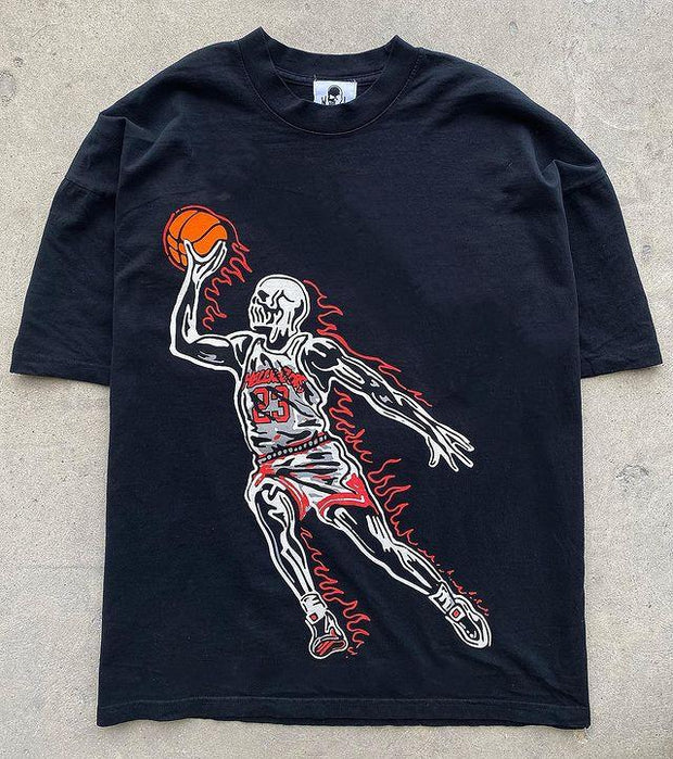 Skull basketball print short-sleeved T-shirt