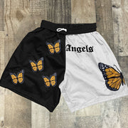 Stitching contrast butterfly print retro casual shorts
