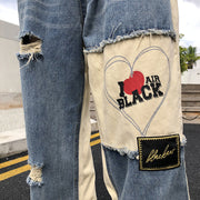 Vintage oatchwork ripped hip hop jeans