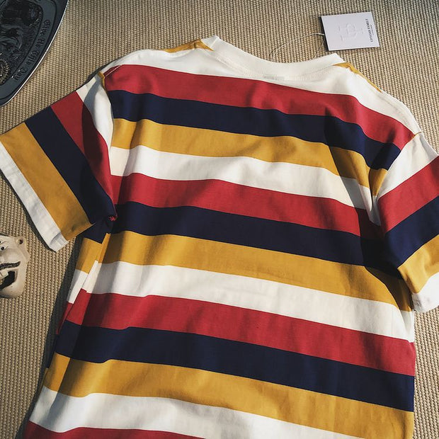 American striped loose short sleeve T-shirt