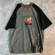 Retro Snow Mountain Raglan Sleeve Half Sleeve Stitching Short Sleeve T-shirt