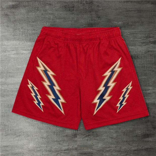 Street style track shorts with double lightning print