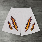 Street style track shorts with double lightning print