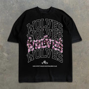Wolf Slogan Sakura Graphic Print Short Sleeve T-Shirt