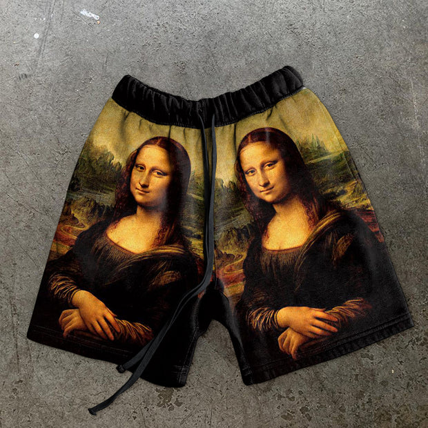 Casual Mona Lisa Print Shorts