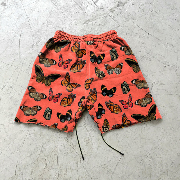 Premium Orange Butterfly Print Casual Street Shorts
