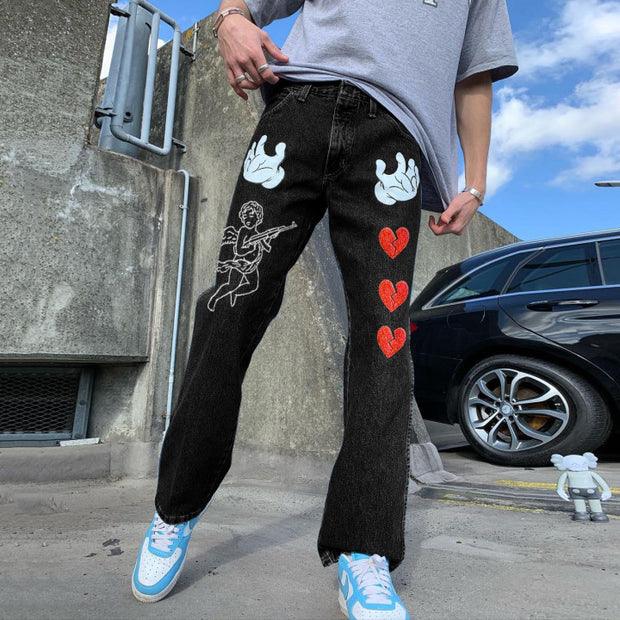 Street retro personality pattern jeans