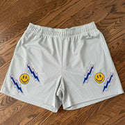Lightning smiley design printed sports shorts