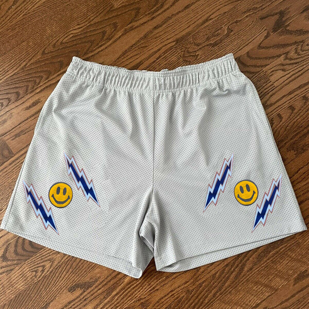Lightning smiley design printed sports shorts