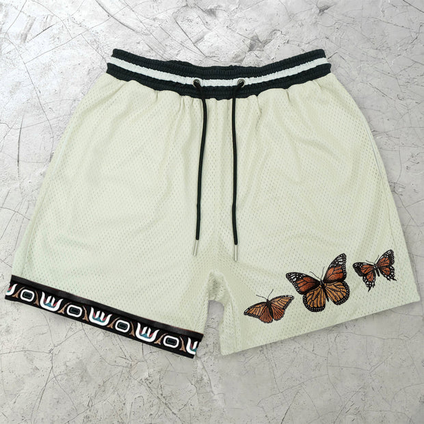 Sport Retro Casual Butterfly Pattern Mesh Shorts