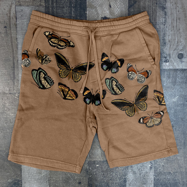 Casual Vintage Khaki Butterfly Print Shorts
