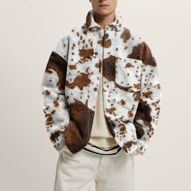 Lamb cashmere cow print fashion jacket