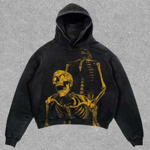 statement vintage skull print hoodie – vivstone