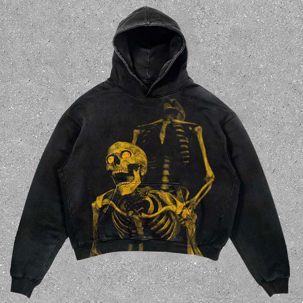 statement vintage skull print hoodie