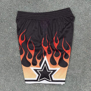 Flame print street mesh sports shorts