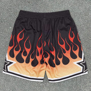 Flame print street mesh sports shorts