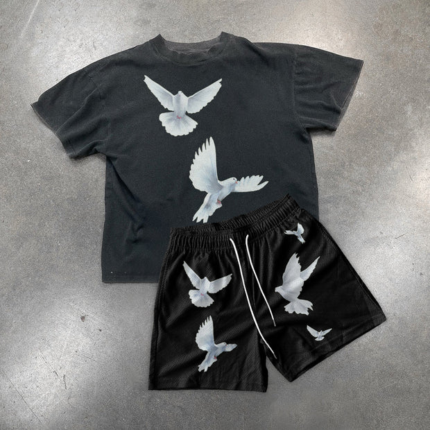 Peace Dove Casual Short Sleeve Shorts Set