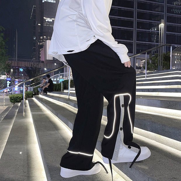 Street reflective-breasted straight-leg sports trousers