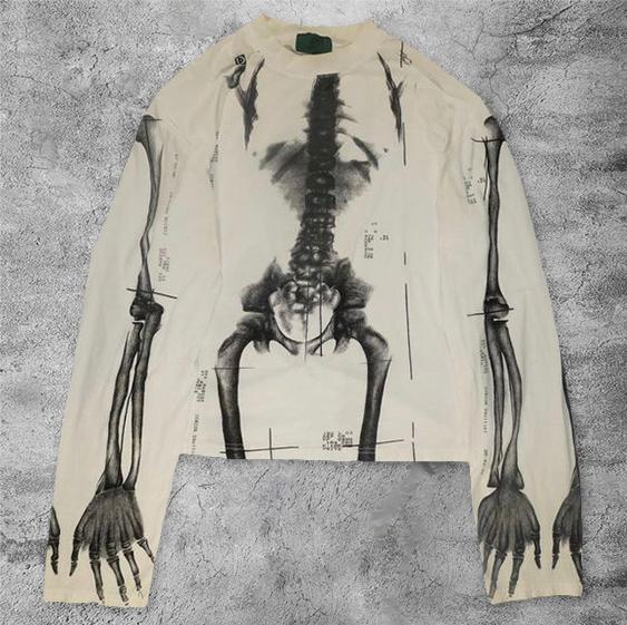 Retro casual scan skull long sleeve shirt