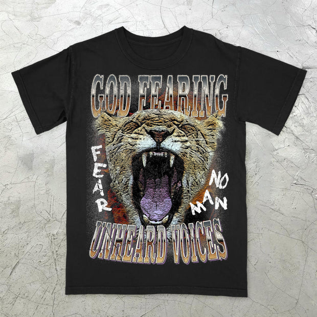 Tiger personality cartoon print hip-hop short-sleeved T-shirt