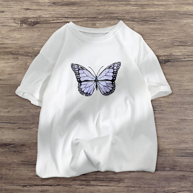 Butterfly retro street style short-sleeved T-shirt