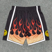 Flame mesh fashion stitching sports shorts