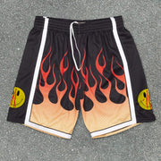 Flame mesh fashion stitching sports shorts