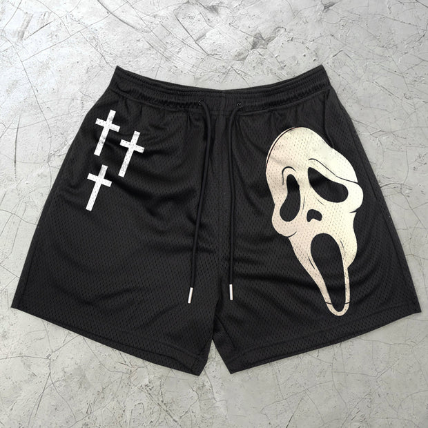 Scream Cross Print Mesh Shorts
