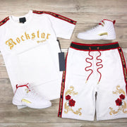 Casual rose print short-sleeved shorts track suit