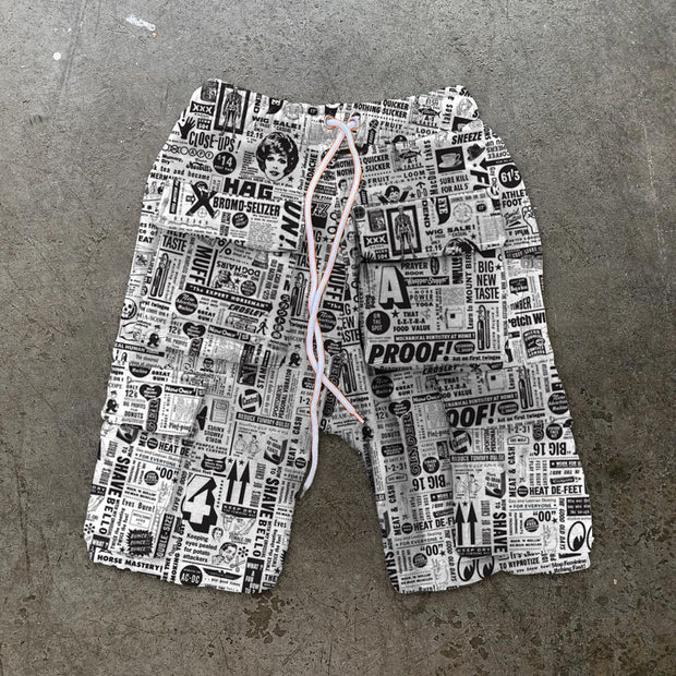 Newspaper personality printed cargo shorts